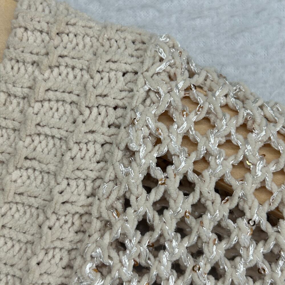 JOIE Sweater M Chenille Metallic Sequin Mesh Stitch Vest Pullover Beige Silver - Picture 6 of 10